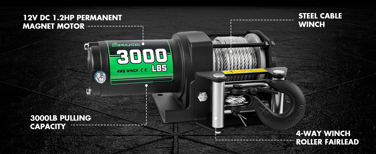 STIMULATER 3000lb steel cable winch