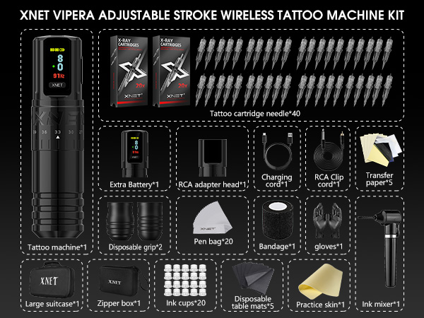 XNET Tornado　Wireless　tattoo machine set XNET Tornado Wireless Tattoo Machine Kit 2000mAh Battery 4mm