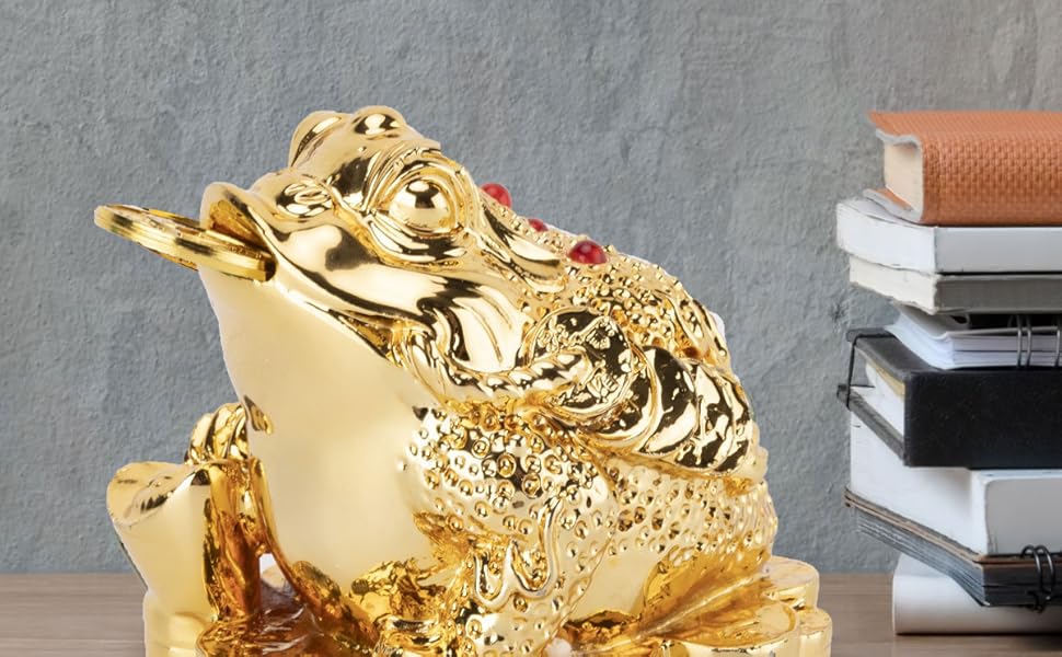 Amazon.com: GOLACKY 金色風水青蛙裝飾- 幸運財富和寶藏象徵祝你