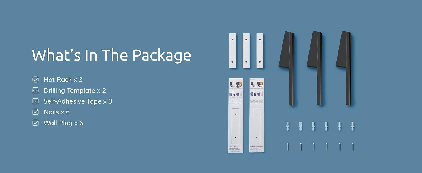 comes in packs of 3 with drilling template nails wall plug adhesive tape for easy installation