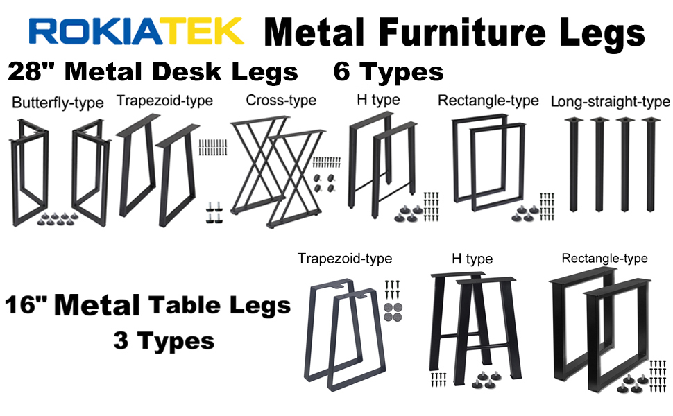 RokiaTek 28 Inches Metal Desk Table Legs Steel Furniture