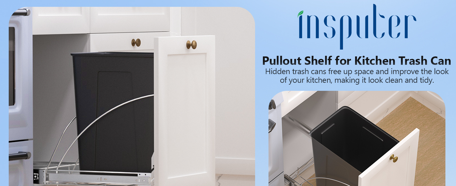 Insputer Pull Out Garbage Bin Kitchen, Under Sink Garbage Can with Door