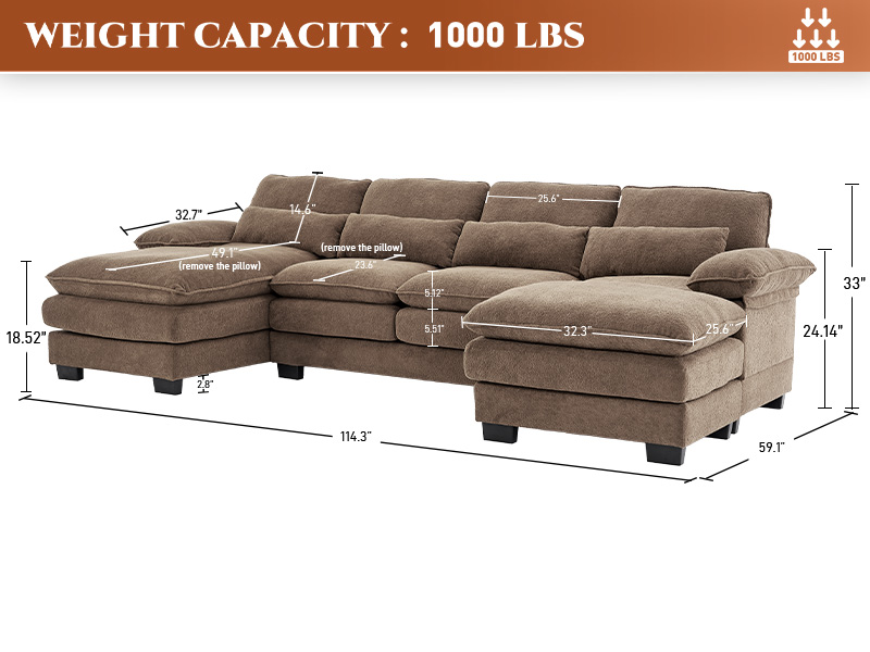 OUYESSIR U Shape Sectional Sofa Cloud Couch for Living Room