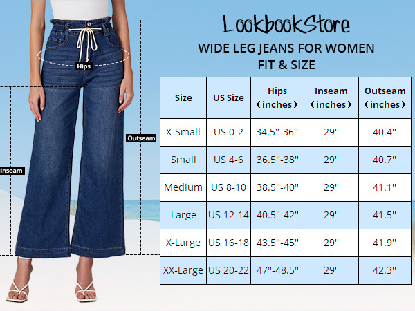 LookbookStore Womens Trouser Jeans Wide Leg Jeans Women High
