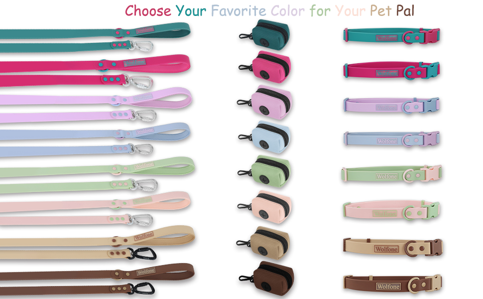 Wolfone Waterproof Colorful Dog Collar Leash Set