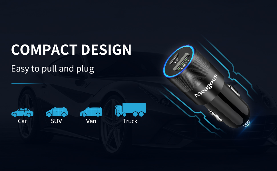 Fast USB C Car Charger, Meagoes Dual Rapid Charging Port