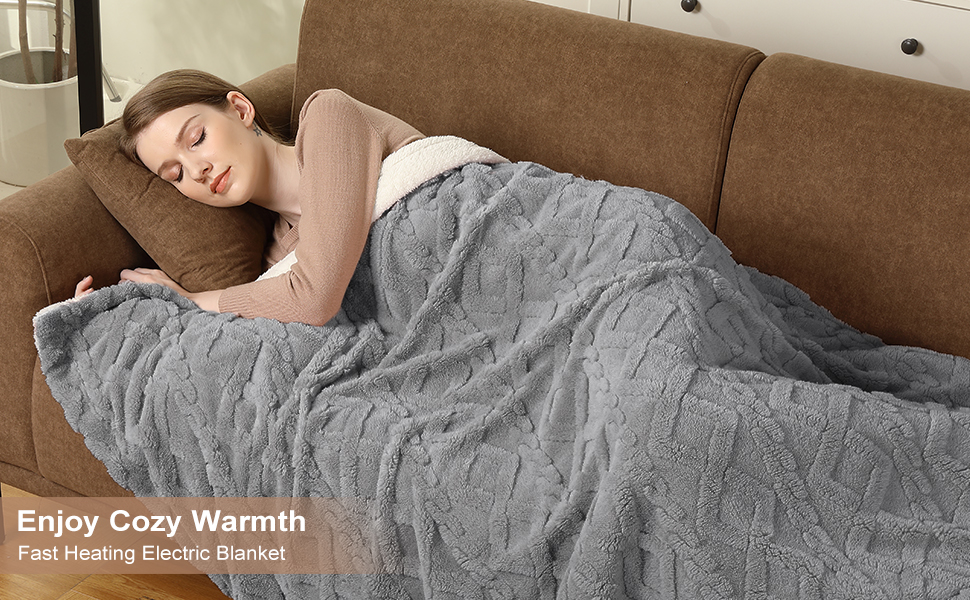 CAROMIO Heated Throw Blanket Thick Tufted Sherpa Electric