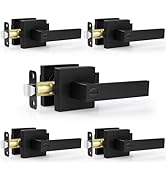 Estmoon 5 Pack Matte Black Door Handles Interior Door Knobs, Home Improvement Keyless Privacy Doo...
