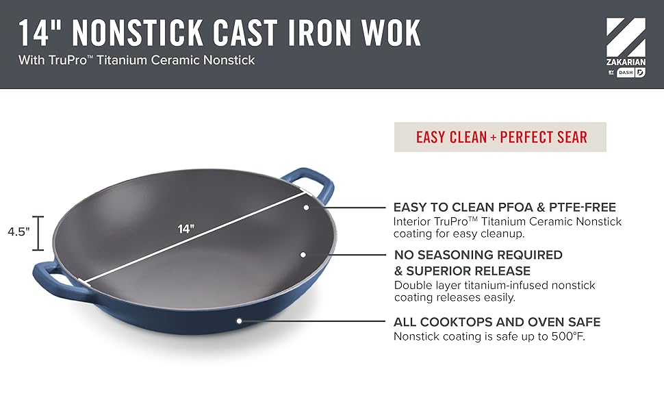 Zakarian By Dash 14” Cast Iron Wok for Restaurant Quality