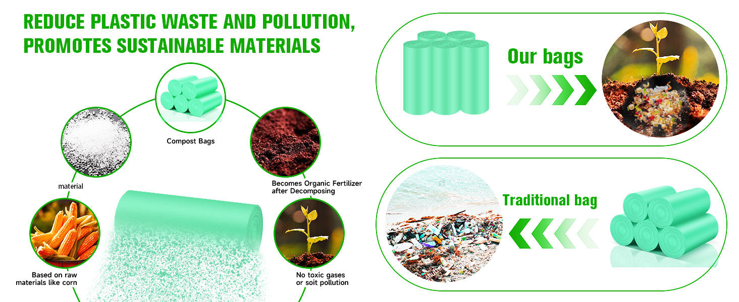 2.6 gallon green small trash bags