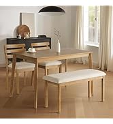 SIMTONAL 4-Piece Farmhouse Dining Set, Wooden Table with 2 Chairs, Bench Seat, Mid-Century Modern...