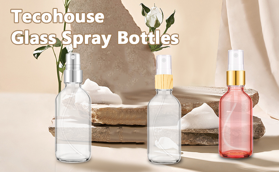 Tecohouse Small Glass Spray Bottles, 4 oz Fine Mist Empty