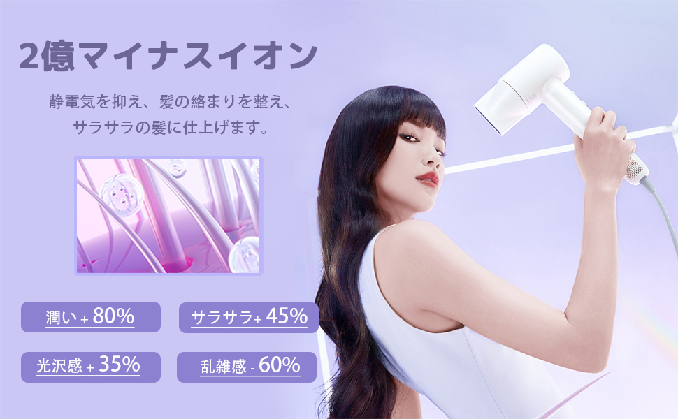 Babaidea 高速ヘアドライヤー 2億マイナスイオン 大風量 速乾