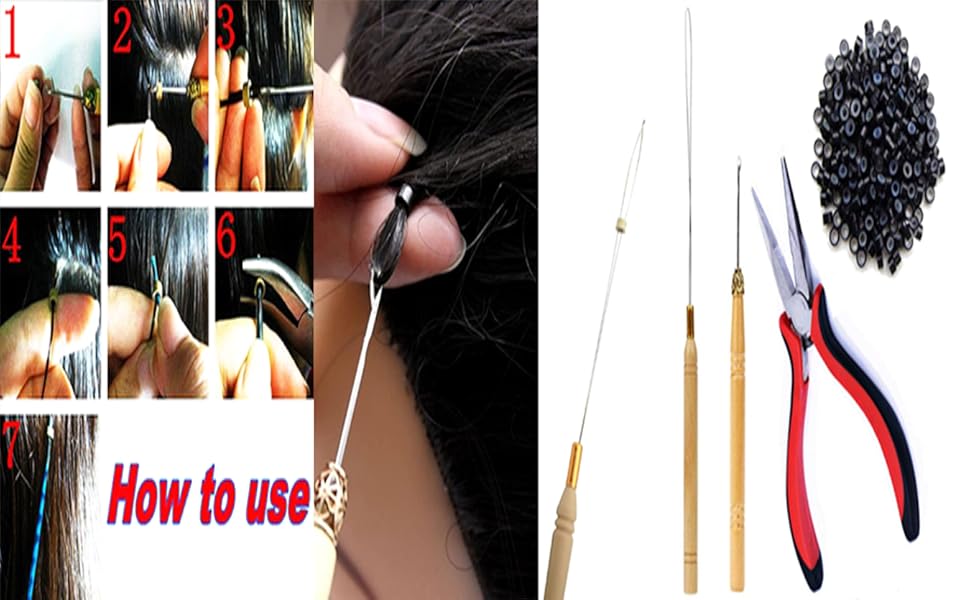 Hair Extensions Pliers Pulling Hook Bead Device Tool with Micro Rings