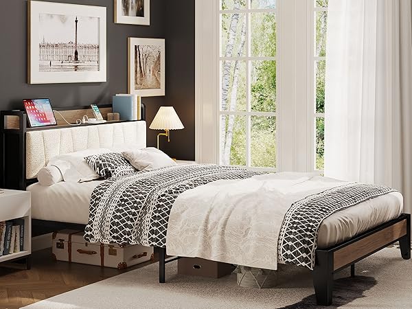 anoimoページ Amazon.com: LIKIMIO Full Size Bed Frame with LED Light, PU