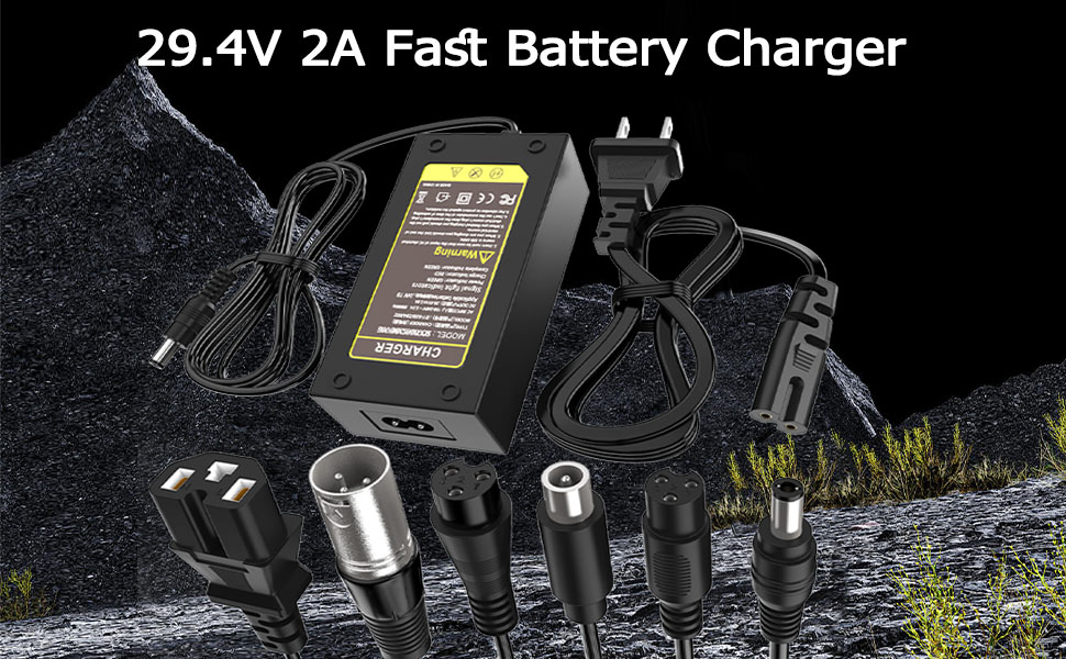 29.4V 2A Fast charger 7 in 1 Universal Pluvies for 24v 25.2v 25.9 V 7 lithium batteries, replacement of the razor charger, jetson, travel, gotrax, nine 8 Scooter charger 29.4V 2A