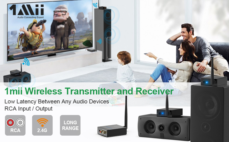 1Mii 3in1 2.4GHz Wireless Audio Transmitter and Receiver for TV, 20ms