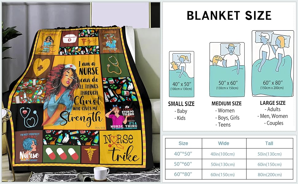 Black Nurse Gifts for Women Soft Fleece Throw Blanket for