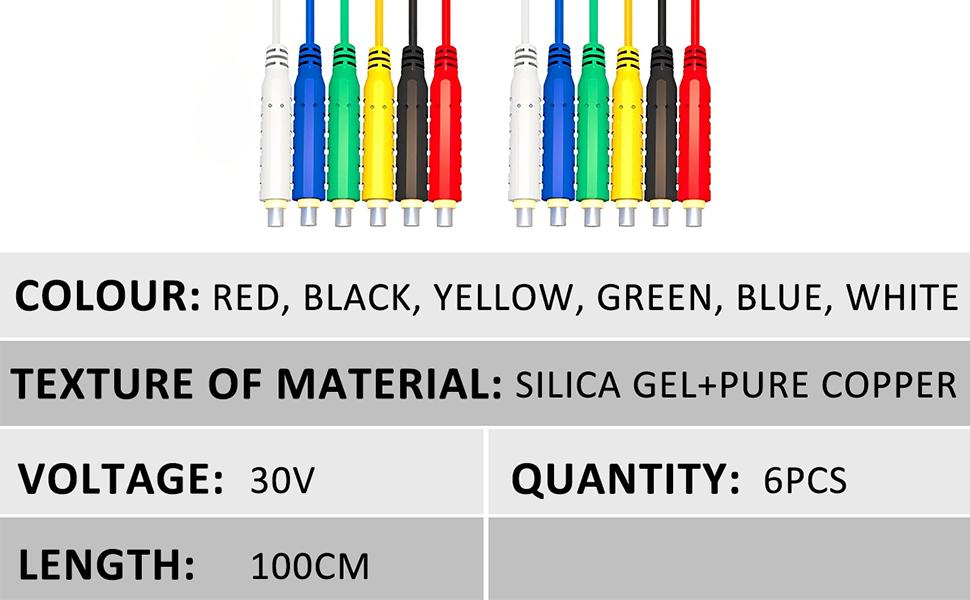 6 Pcs Test Leads 30V AC/5A 20AWG Professional Low Voltage