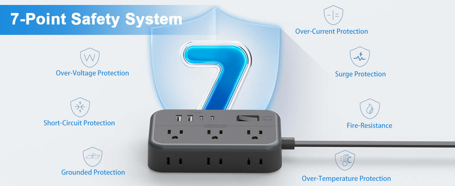 10 IN1 Long Extension Cord 25 Ft NTONPOWER Flat Plug Power