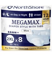 NorthShore MEGAMAX Tab-Style Briefs for Men and Women, White, 2X-Large, Pack/8