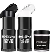 BOBISUKA Black White Face Paint Stick with Setting Powder Set, Eye Black Sticks for Sports, Body ...