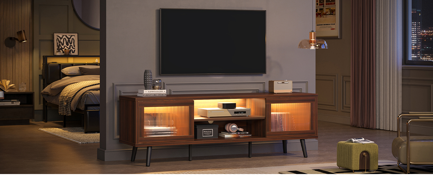 Bestier テレビ台 160幅テレビボード 40/50/55/65/75型対応tv台 モール調 テレビラック AV機器収納対応 引き戸収納付き 大容量収納棚 木目調 ローボード