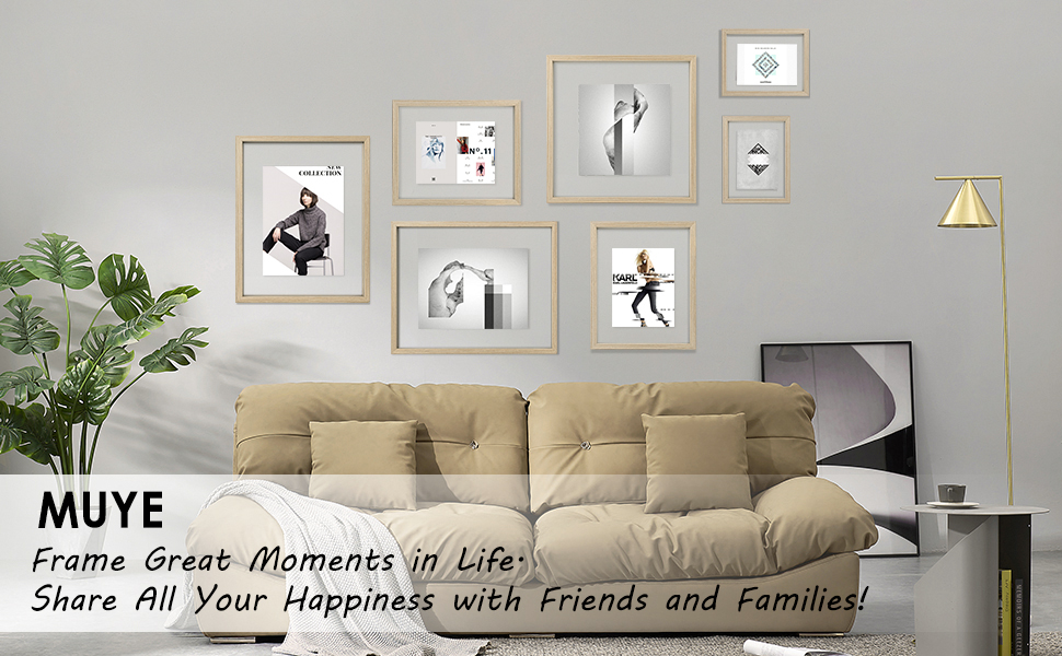 MUYE Square 12x12 Floating Frame in Light Oak,Double Glass Picture Frame Display