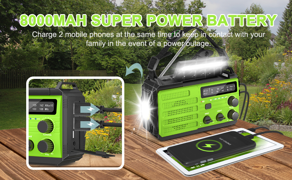 Wind Up Radio,8000mAh Hand Crank Solar Radio,AM/FM Emergency Weather