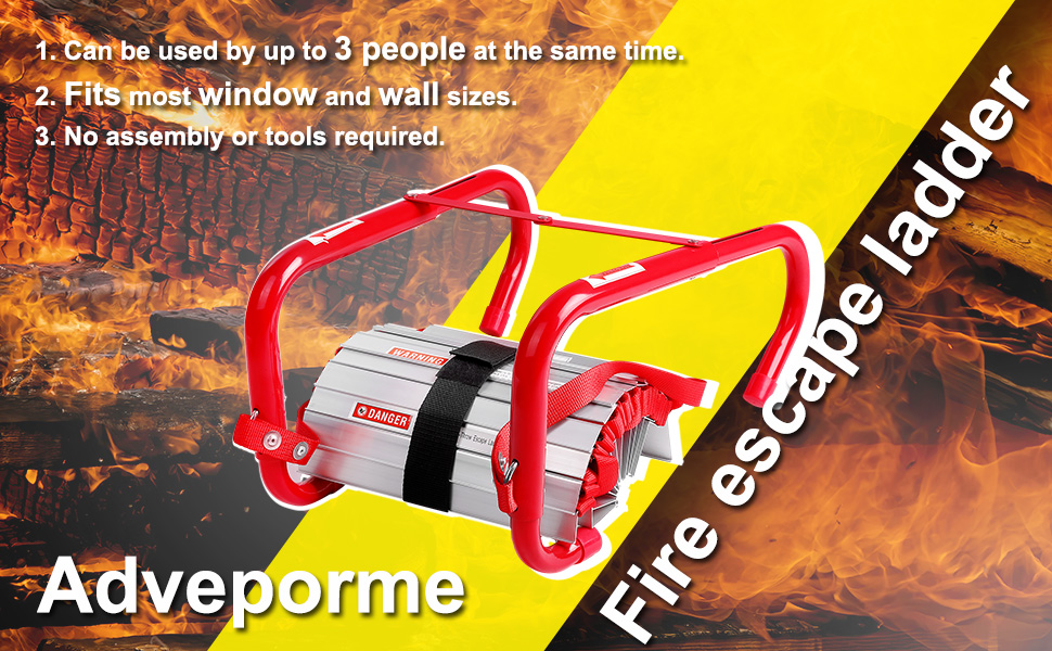 2 Story Fire Escape Ladder, Safety Ladder with AntiSlip Rungs