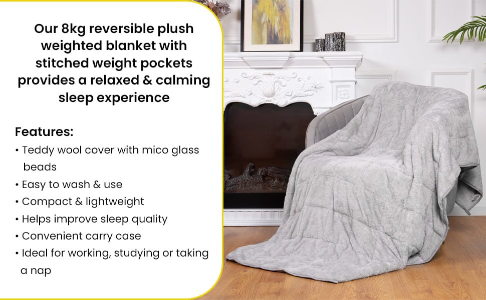 ASAB 8KG Adult Plush Weighted Blanket 150cm x 200cm Breathable Teddy