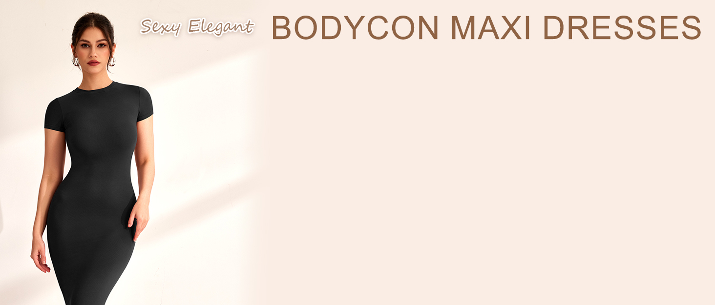 REORIA Women's Basic Long Dress Elegant Bodycon Maxi Dresses