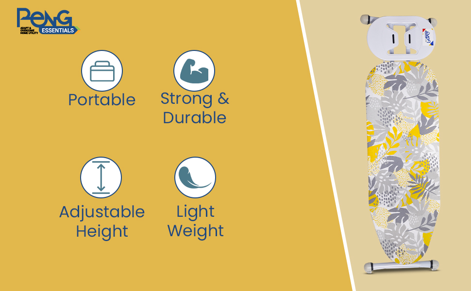 Peng Essentials Salzburg Iron Table for Ironing Clothes Floral, Surface 97x34 cm AntiSlip