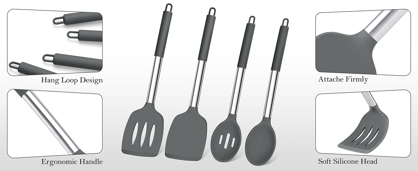 Grey Cooking Utensil Set of 4
