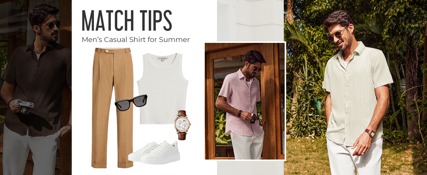 short sleeve beach shirt for men summer casual textured button down shirt regular fit