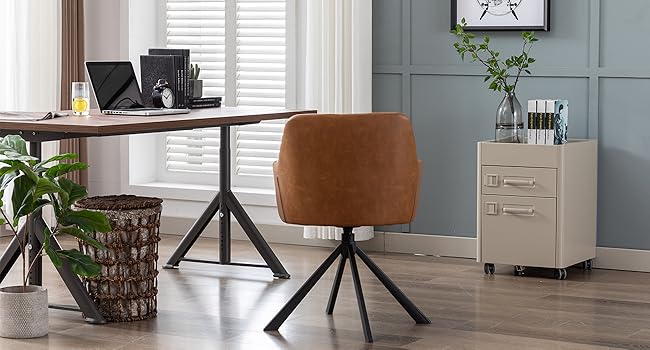 Desk Chair Modern Swivel Task Chair Without Wheels For Bedroom Home Office, Leather, Brown 17 89
