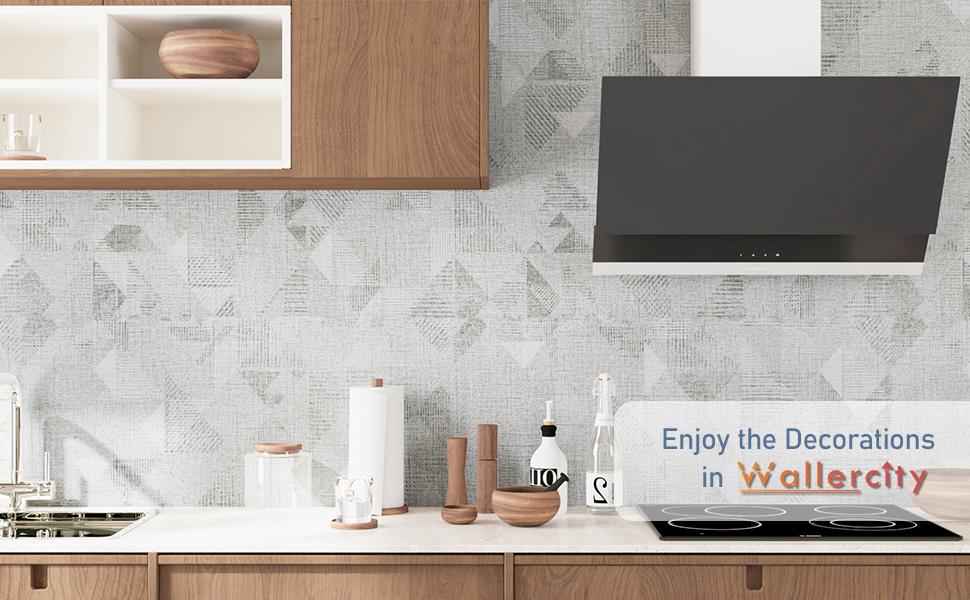 Wallercity Light Grey Grasscloth Peel and Stick Wallpaper Removable