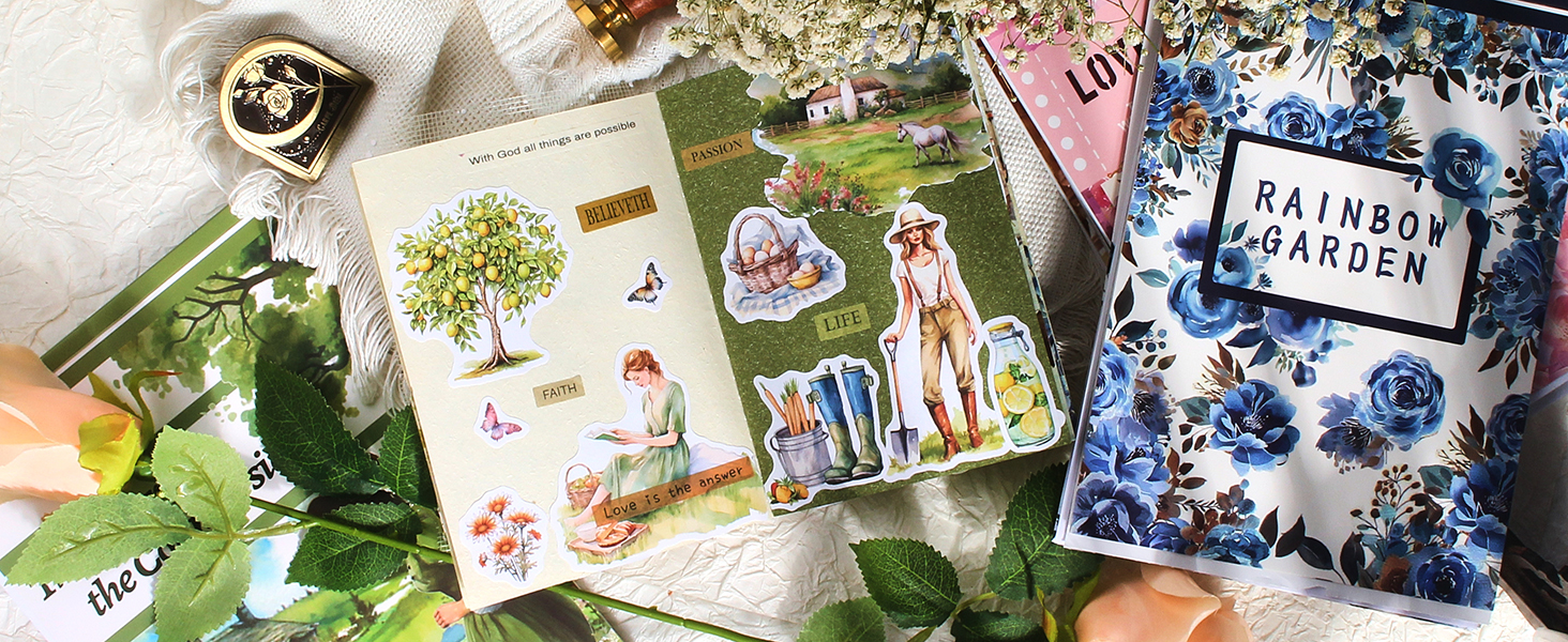 Junk Journal Pre-cut Sticker Book for Scrapbooking, Journaling Stickers for Adults, Scrapbook  