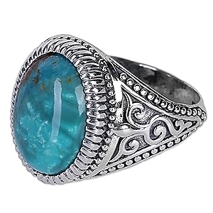 Novica,Gemstone,Silver,Cocktail,Ring,Jewelry,For Women,Accessory,Blue,Gift,Pearl,Fashion,Band,Green