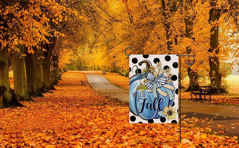 Covido Hello Fall Teal Blue Pumpkin Decorative Garden Flag