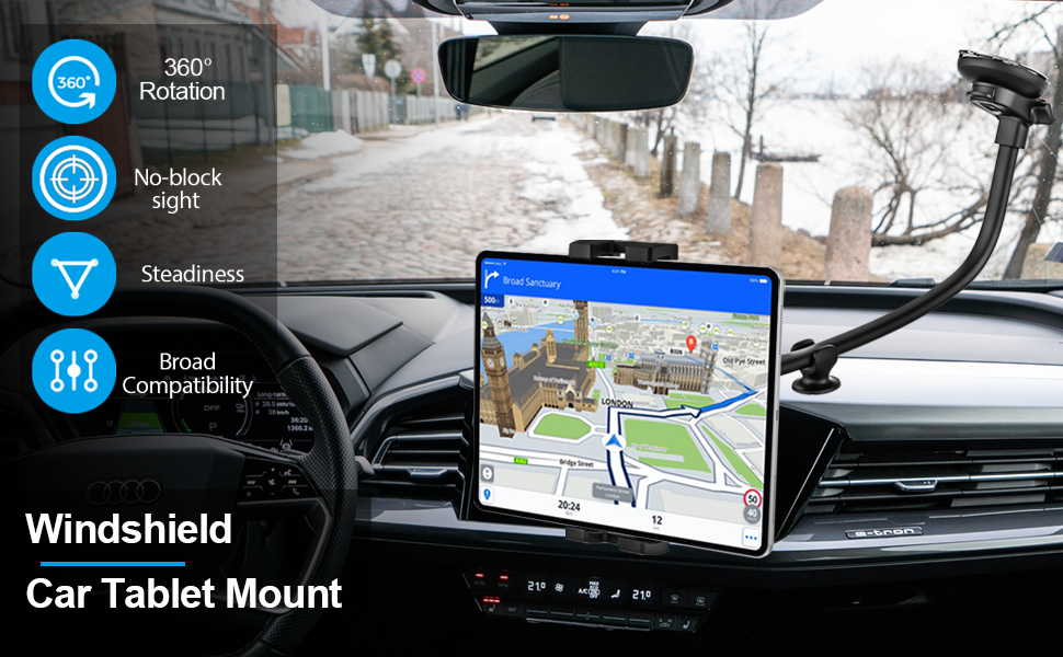 woleyi Car Windshield Tablet Mount, 13" Long Arm iPad Mount