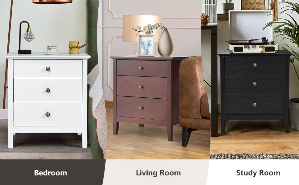 KOTEK Set of 2 Nightstands with Drawers, Side Table End