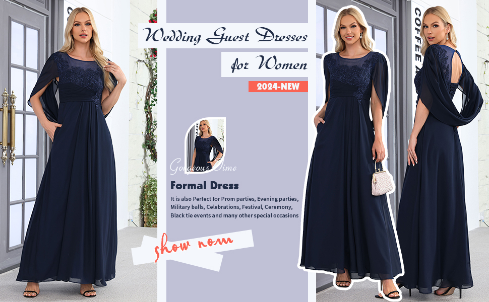 SeeBree Chiffon Wedding Guest Dresses for Women Lace