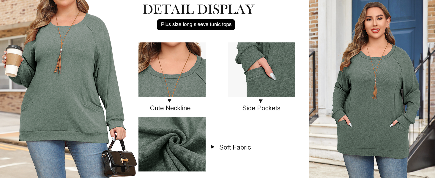 Womens Plus Size Long Sleeves Shirts Fall Loose Tunic Tops Dressy Casual Blouses with Pockets