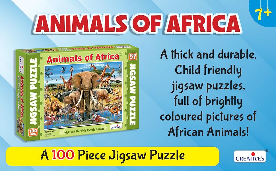 animals of africa for kids learning & educational jigsaw puzzles 100 pieces gift for boys & girls