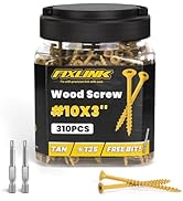Wood Screws 3 Inch, FIXLINK Deck Screws #10 x 3, 310pcs, Epoxy Coated, T25 Star Bit Above 1500 Ho...