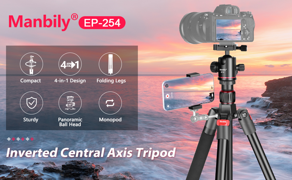 Compact Camera Tripod Manbily 60" Aluminum Tripod Lightweight Travel