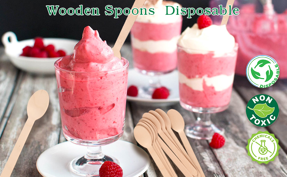 Disposable Wooden Spoons, 300pcs Biodegradable Wood Spoons for Eating, Natural Wooden Spoons