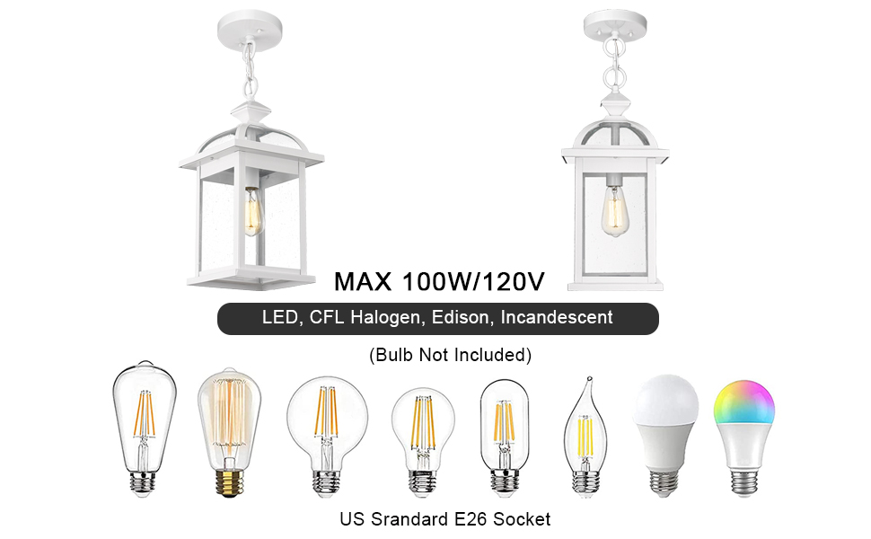 Darkaway Outdoor Pendant Light Fixture Lantern, Large 20inch Hanging Porch Light with Glass