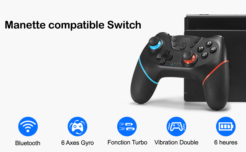 Manette Switch sans fil rechargeable, bluetooth compatible pour Switch